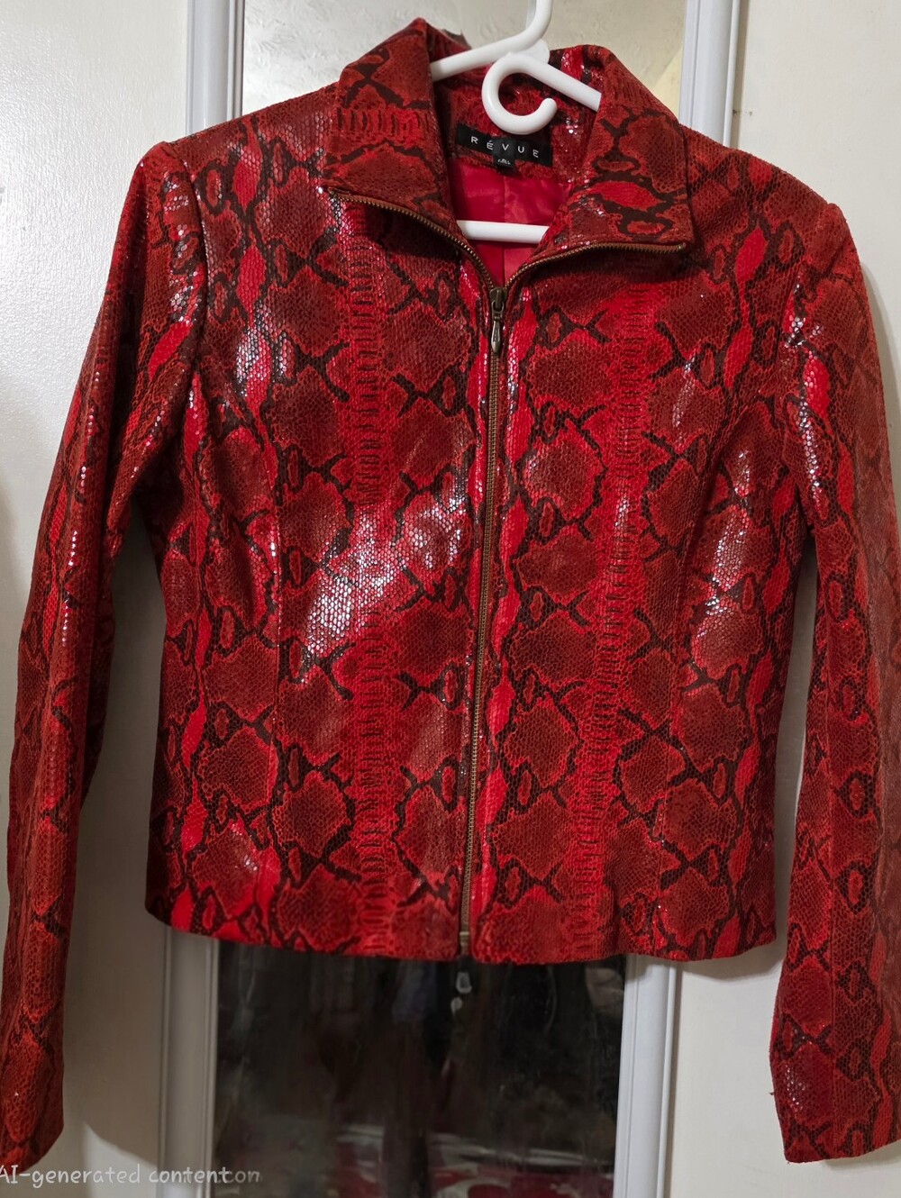 Revue Red Snakeskin 100% Suede Leather Moto-style Jacket
